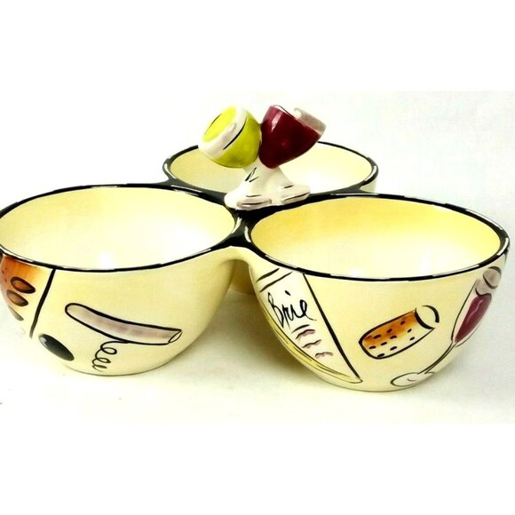 Clay Art Wine Cheese Condiment Dip Dish Server Ceramic Appetizer Entertaining Ho - Picture 7 of 9